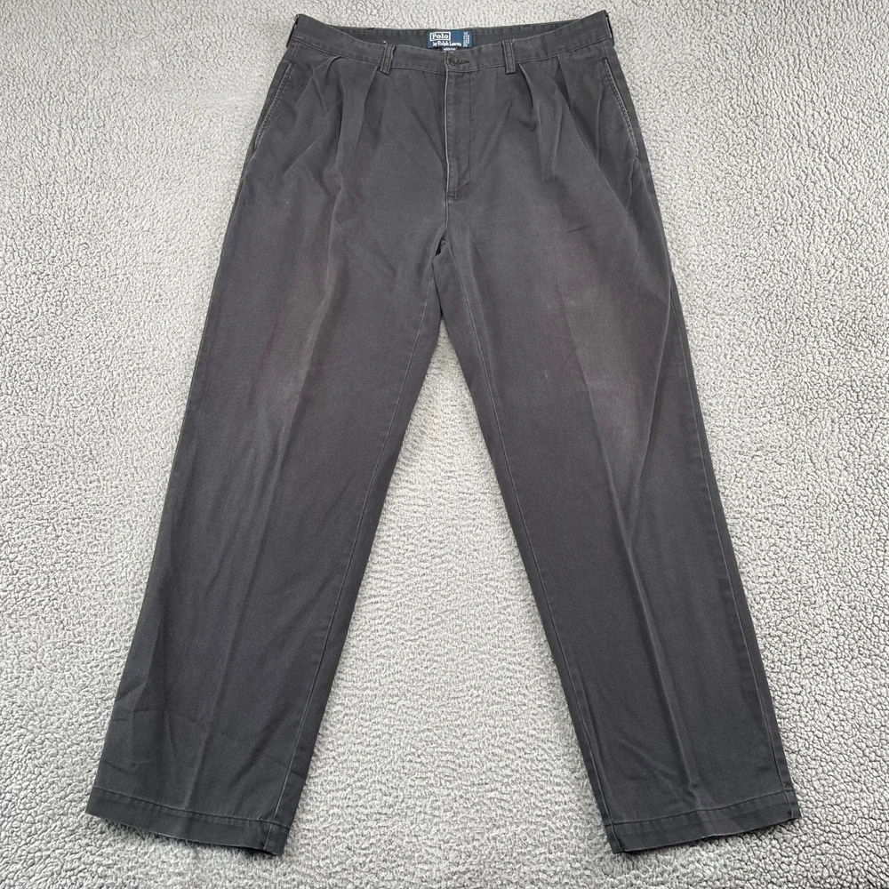 Polo Ralph Lauren Pants Mens 36 Black Andrew Pant Pleated Chino Cotton Frayed
